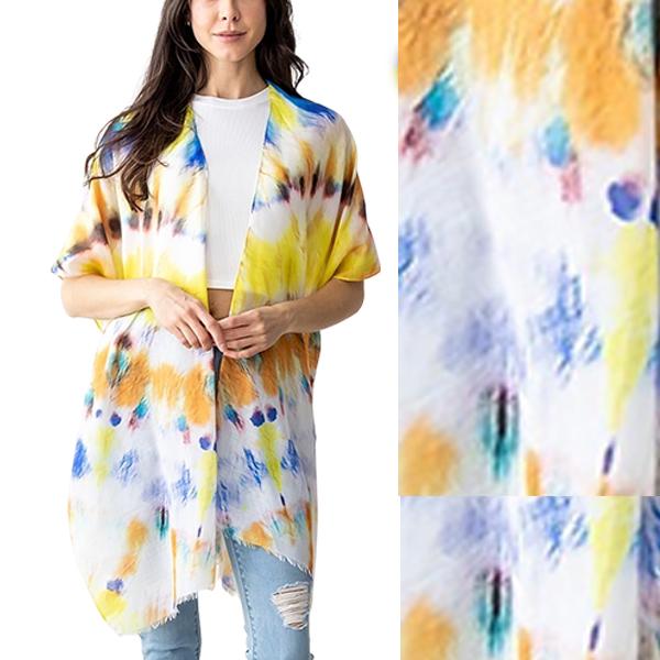 Wholesale Tie Dyed Kimonos - 3671/5048/5023/5024/5096 5024 - Yellow Multi<br>
Tie Dyed Kimono
 - 