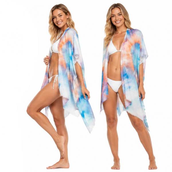 wholesale 3671 - Tie Dyed Kimonos  5023 - Blue Multi<br>
Tie Dyed Kimono
 - One Size Fits Most