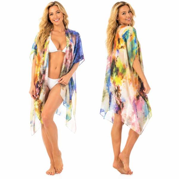 wholesale 3671 - Tie Dyed Kimonos  5096 - Yellow Multi<br>
Tie Dyed Kimono
 - One Size Fits Most