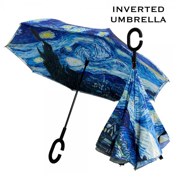 Wholesale 3672 - Art Design Umbrellas #01 - Starry Night<br>
Inverted Umbrella  - Long