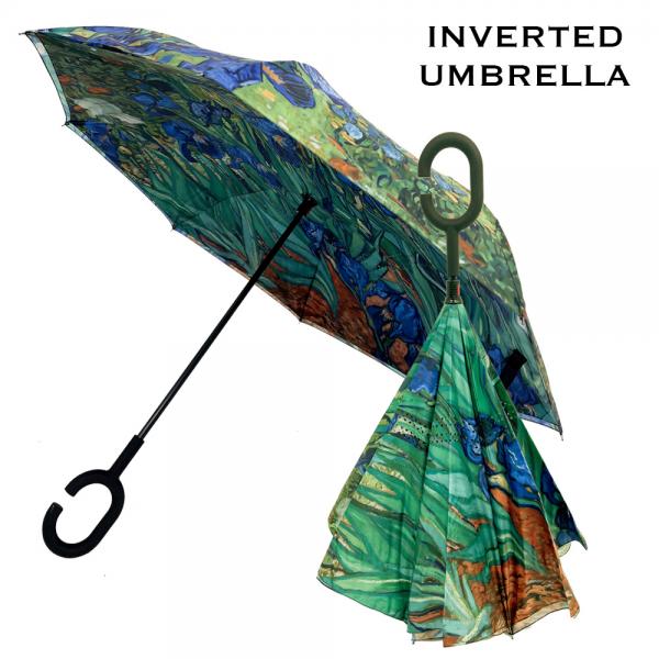 Wholesale 3672 - Art Design Umbrellas #02 - Irises<br>
Inverted Umbrella   - Long