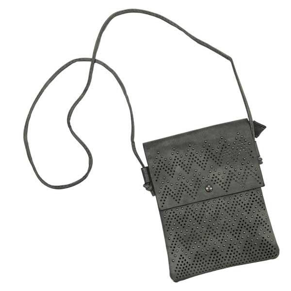Wholesale 3674 - Vegan Leather Bags 2005 -Charcoal Grey<br>
Laser Cut Studded Crossbody Bag - 