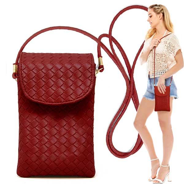 Wholesale 3674 - Vegan Leather Bags 334 - Red<br>
Vegan Leather Crossbody Bag - 