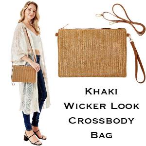 Wholesale  305 - Khaki<br>
Wicker Look Crossbody Bag - 