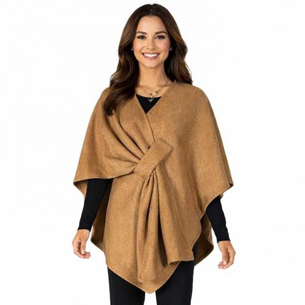 wholesale LC16/T - Luxury Wool Feel Loop Cape Camel - One Size Fits Most