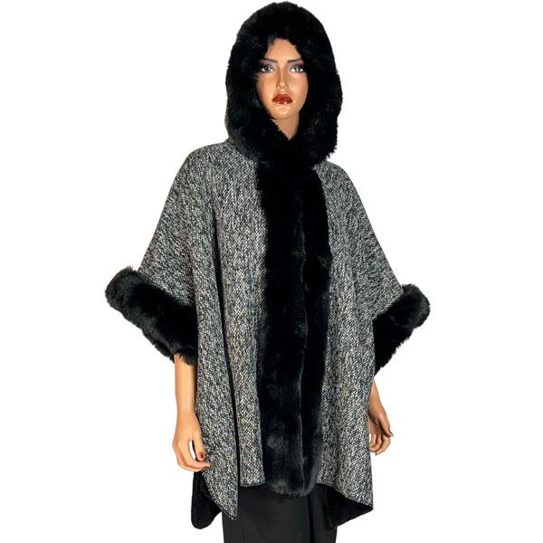 wholesale LC17 - Hooded Cape with Fur LC17 - Black/Silver<br>
Hooded Fur Trimmed Cape - 