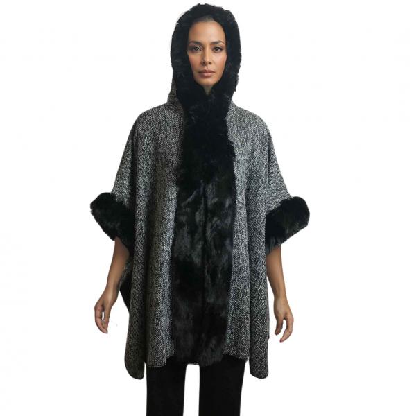 wholesale LC17 - Hooded Cape with Fur LC17 - Black/Silver<br>
Hooded Fur Trimmed Cape - 