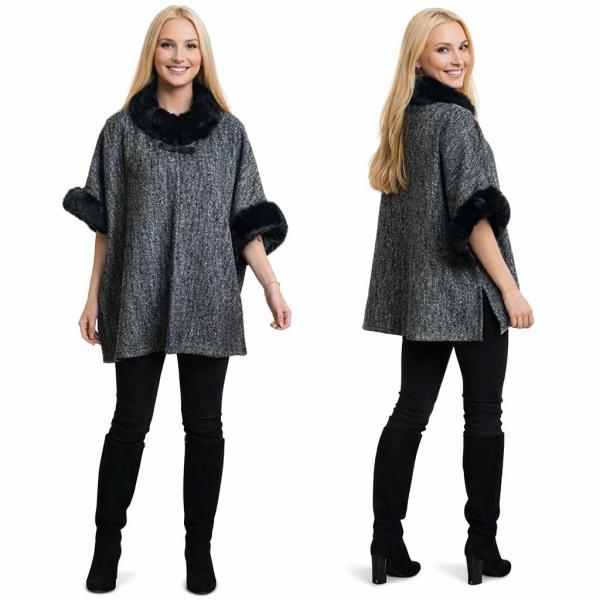 wholesale LC18 - Tweed Fur Trimmed Cape LC18 - Black/Silver<br>
Fur Trimmed Cape - 