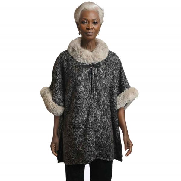 Wholesale LC18 - Tweed Fur Trimmed Cape LC18 - Black/Gold<br>
Fur Trimmed Cape - 