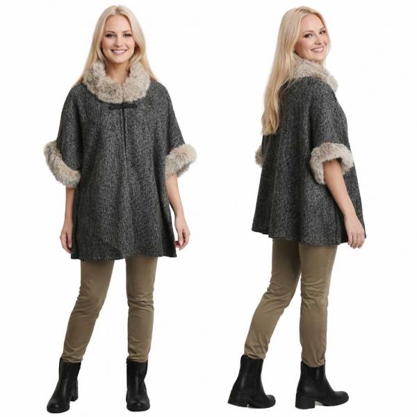wholesale LC18 - Tweed Fur Trimmed Cape LC18 - Brown/Gold<br>
Fur Trimmed Cape - 