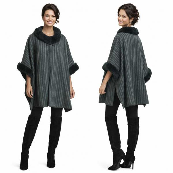wholesale LC19 - Striped Fur Trimmed Cape LC19 - Grey Stripes - 