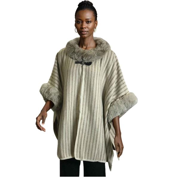 Wholesale LC19 - Striped Fur Trimmed Cape LC19 - Ivory Stripes - 