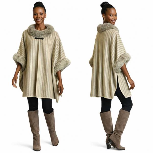 wholesale LC19 - Striped Fur Trimmed Cape LC19 - Ivory Stripes - 