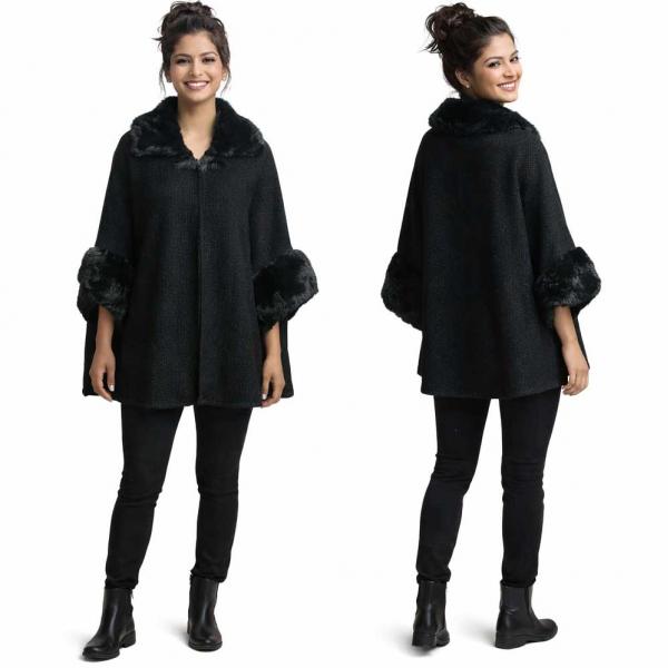 wholesale LC20 - Wooly Fur Trimmed Cape LC20 - Black<br>
Wooly Fur Trimmed Cape - 