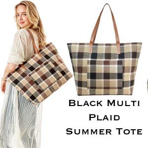 318 - Plaid Summer Tote Bags 318 - Black Multi Plaid - 20