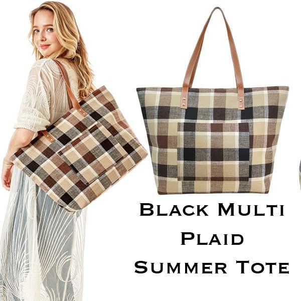 Wholesale 318 - Plaid Summer Tote Bags 318 - Black Multi Plaid - 20