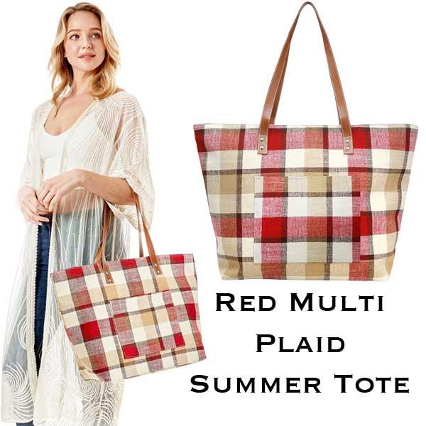 Wholesale 318 - Plaid Summer Tote Bags 318 - Red Multi Plaid<br>
Summer Tote - 20