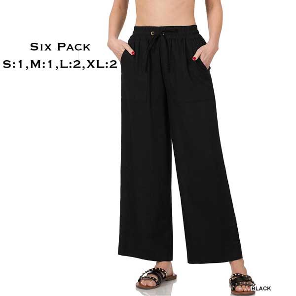 wholesale 65051 - Linen Blend Pants 65051 - Black Six Pack - S:1,M:1,L:2,XL:2