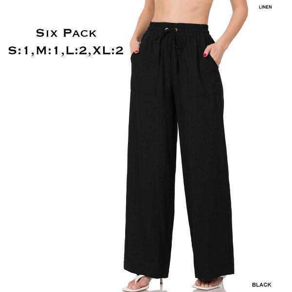 wholesale 1105 - Soft Linen Blend Pants  1105 - Black Six Pack - S:1,M:1,L:2,XL:2