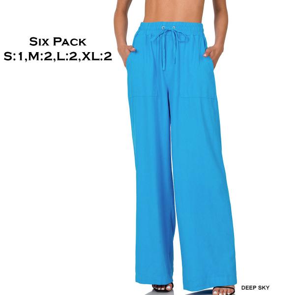 wholesale 1105 - Soft Linen Blend Pants  1105 - Deep Sky Six Pack - S:1,M:1,L:2,XL:2