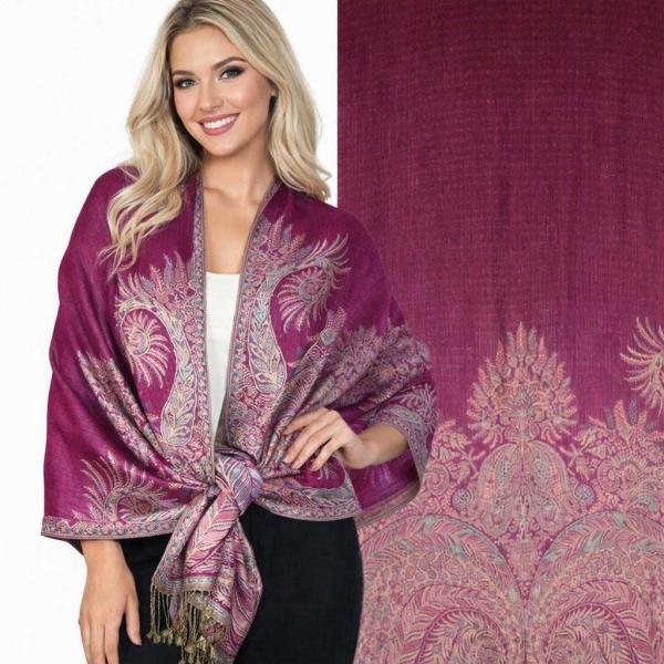 wholesale JT014 - Woven Paisley Shawls A06 Magenta - 