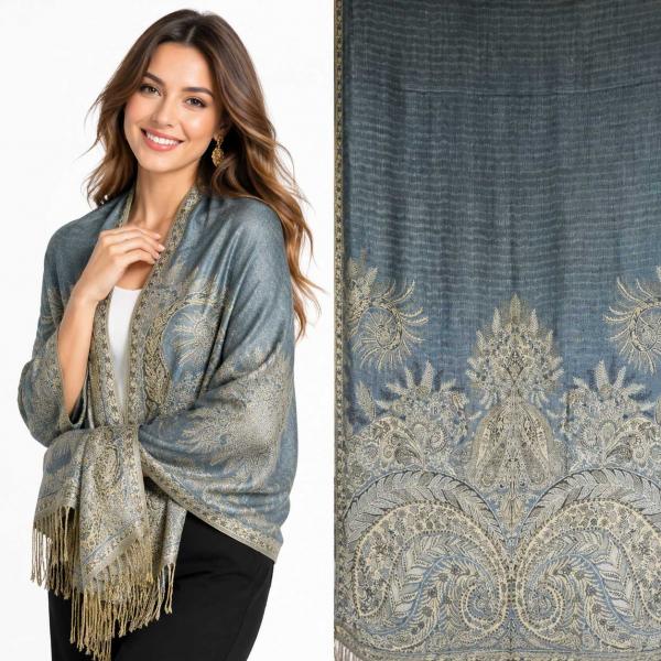 wholesale JT014 - Woven Paisley Shawls A15 Sea Blue - 