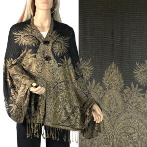 3691 - Woven Paisley Button Shawls 3691 - A02 Charcoal<br>
Woven Paisley Button Shawl - 