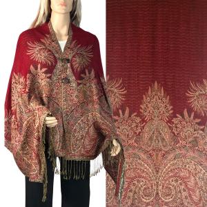 Wholesale  3691 - A04 - Burgundy<br>
Woven Paisley Button Shawl - 