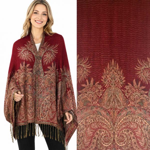 wholesale 3691 - Woven Paisley Button Shawls 3691 - A04 - Burgundy<br>
Woven Paisley Button Shawl - 