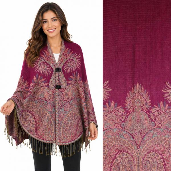 wholesale 3691 - Woven Paisley Button Shawls 3691 - A06 Magenta<br>
Woven Paisley Button Shawl - 