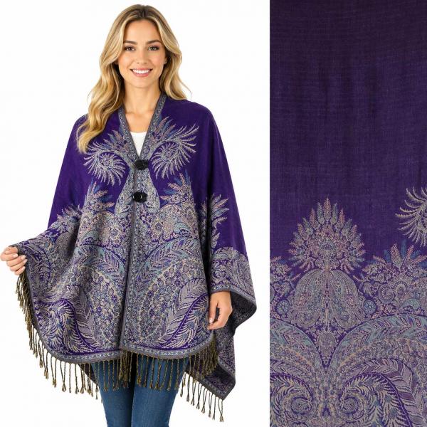 wholesale 3691 - Woven Paisley Button Shawls 3691 - A08 Purple<br>
Woven Paisley Button Shawl - 