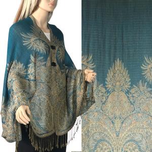 Wholesale  3691 - A12 Teal<br>
Woven Paisley Button Shawl - 