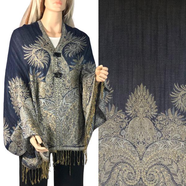 wholesale 3691 - Woven Paisley Button Shawls 3691 - A13 Navy<br>
Woven Paisley Button Shawl - 