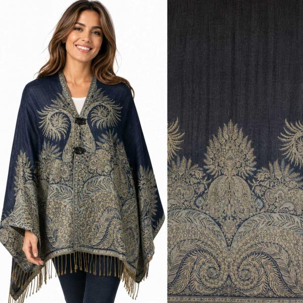 wholesale 3691 - Woven Paisley Button Shawls 3691 - A13 Navy<br>
Woven Paisley Button Shawl - 