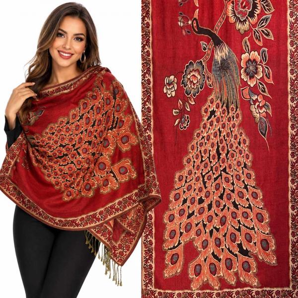 wholesale 3692 - Peacock Design Woven Shawls 3692 - A02 Cranberry<br>
Peacock Woven Shawl - 