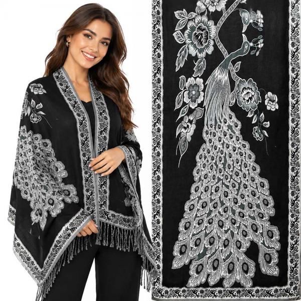 wholesale 3692 - Peacock Design Woven Shawls 3692 - A08 Slate/Black<br>
Peacock Woven Shawl - 