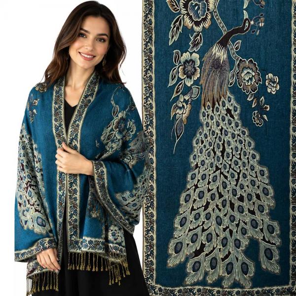 wholesale 3692 - Peacock Design Woven Shawls 3692 - A11 Teal<br>
Peacock Woven Shawl - 
