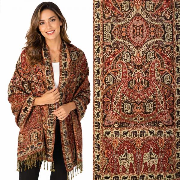 wholesale 3693 - Elephant Print Woven Shawls 3693 - A13 Rust Multi<br>
Elephant Woven Shawl  - 
