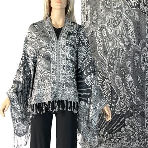 3694 - Feathers Print Woven Shawls 3694 - A09 Silver/Black<br>
Feathers Woven Shawl 
 - 