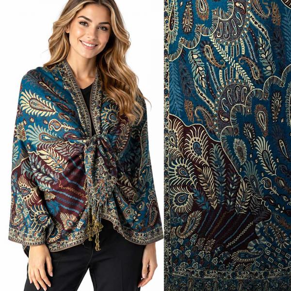wholesale 3694 - Feathers Print Woven Shawls 3694 - A11 Teal Multi<br>
Feathers Woven Shawl - 
