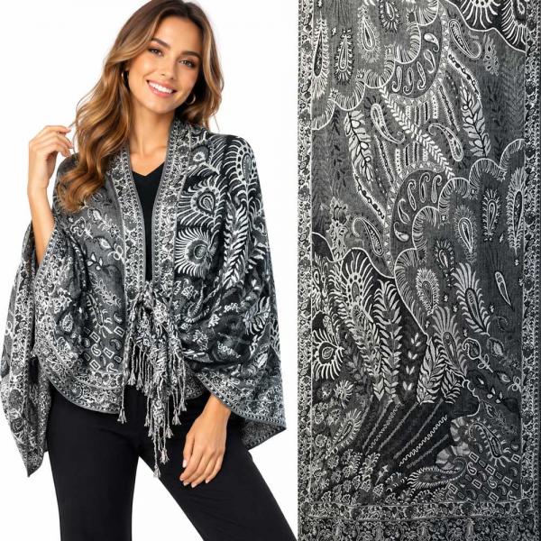 wholesale 3694 - Feathers Print Woven Shawls 3694 - A09 Silver/Black<br>
Feathers Woven Shawl 
 - 
