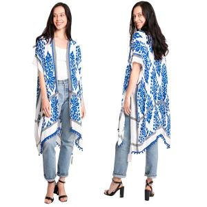 2158 - Jessica's Kimonos with Pom Poms Blue and White - One Size Fits Most