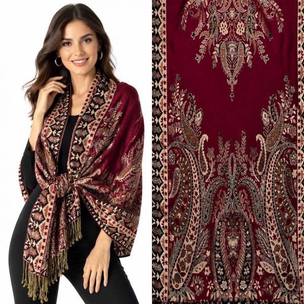 wholesale 3695 - Paisley Woven Shawls  3695 - A07 Wine Multi<br> 
Woven Paisley Shawl - 