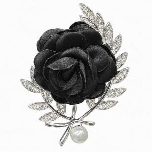 3700/T - Magnetic Flower Brooches Fabric Rose Black - 02
 - 2.5