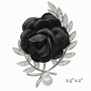 3700/T - Magnetic Flower Brooches Fabric Rose Black - 01
 - 2.5