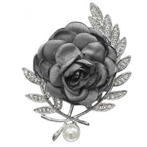3700/T - Magnetic Flower Brooches Fabric Rose Grey - 03
 - 2.5