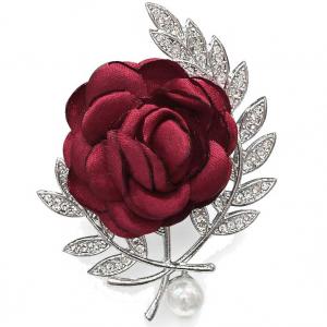 3700/T - Magnetic Flower Brooches Fabric Rose Dark Red - 04
 - 2.5