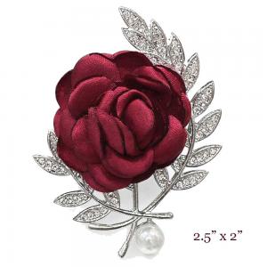 3700/T - Magnetic Flower Brooches Fabric Rose Dark Red - 04
 - 2.5