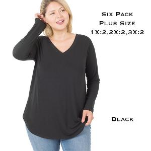 Wholesale  2106 - Black Plus Size<br>
Long Sleeve V-neck Top - 2 1X, 2 2X, 2 3X