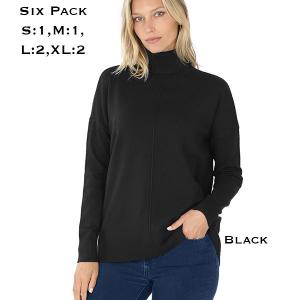 Wholesale  21019 - Black<br>
Hi-low Turtleneck Sweater - 1 Small 1 Medium 2 Large 2 Extra Large
